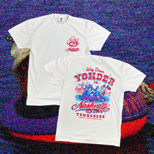 Way Down Yonder 90s Country Raccoon Ivory Tee