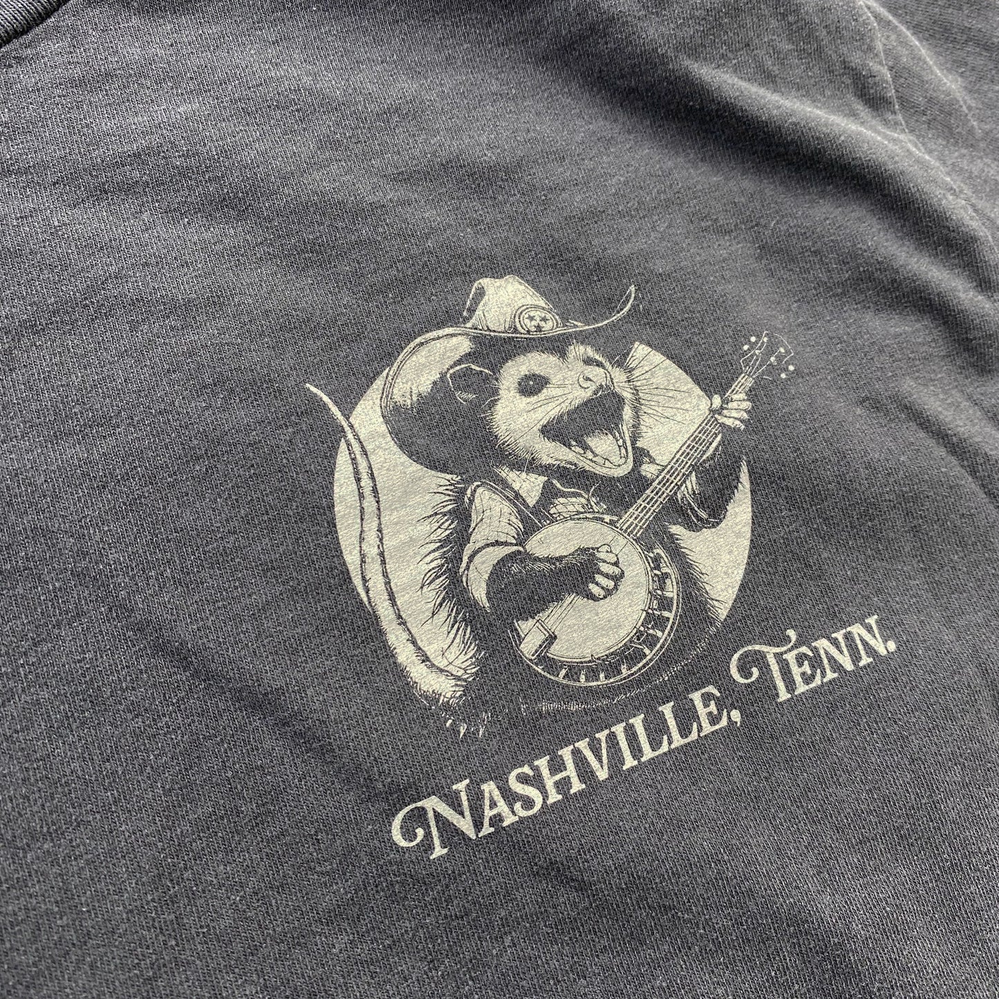 Possum on the Banjo Nashville Faded Black Tee