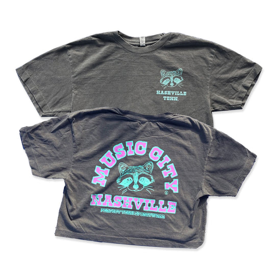 Music City Raccoon Faded Black w Neon Ink CROP