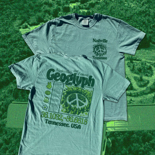 Nashville's Famous Geoglyph, Airport Peace Sign Faded Green Tee