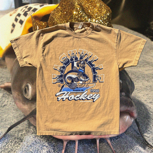 Nashville Hockey Mustard Yellow Catfish Rodeo Tee