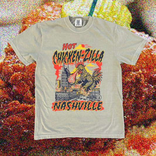 Hot Chicken-Zilla Nashville Hot Chicken Beige Tee