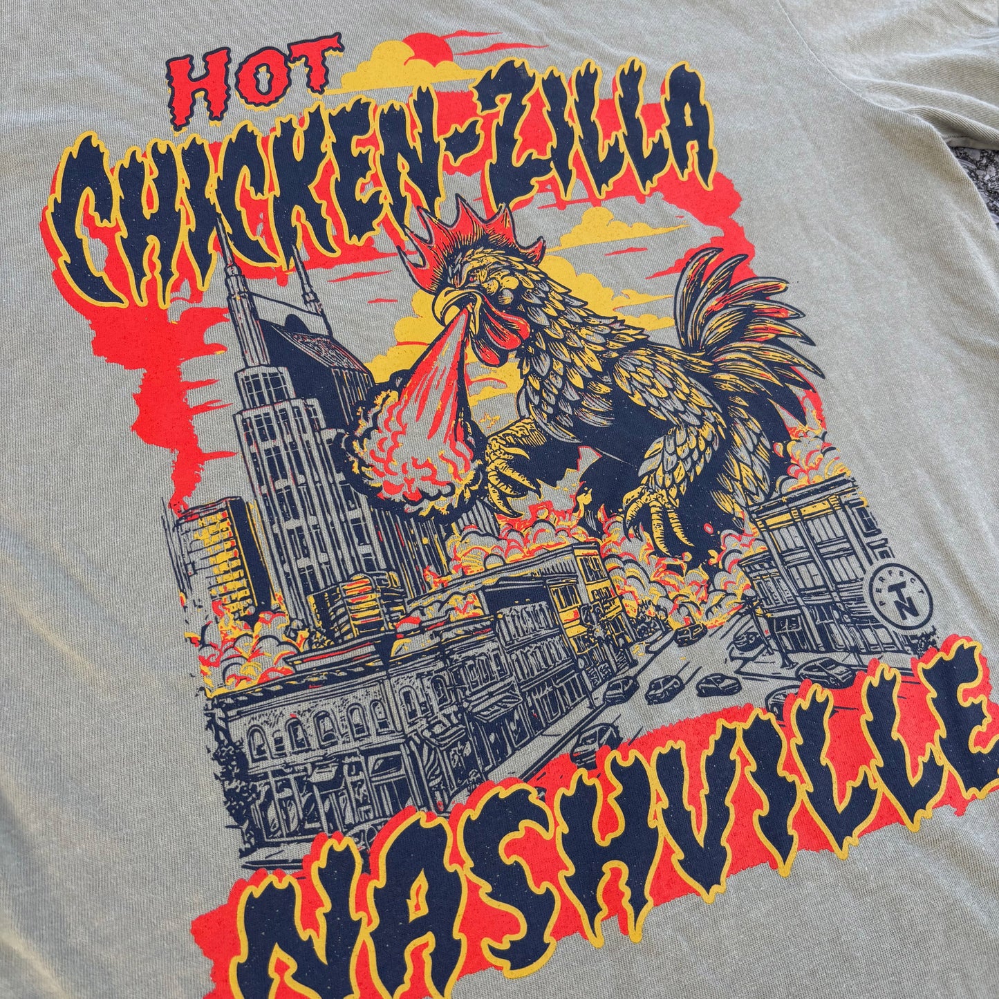Hot Chicken-Zilla Nashville Hot Chicken Beige Tee