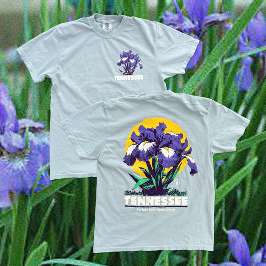 Tennessee Iris State Flower Sketch Bay Green Tee