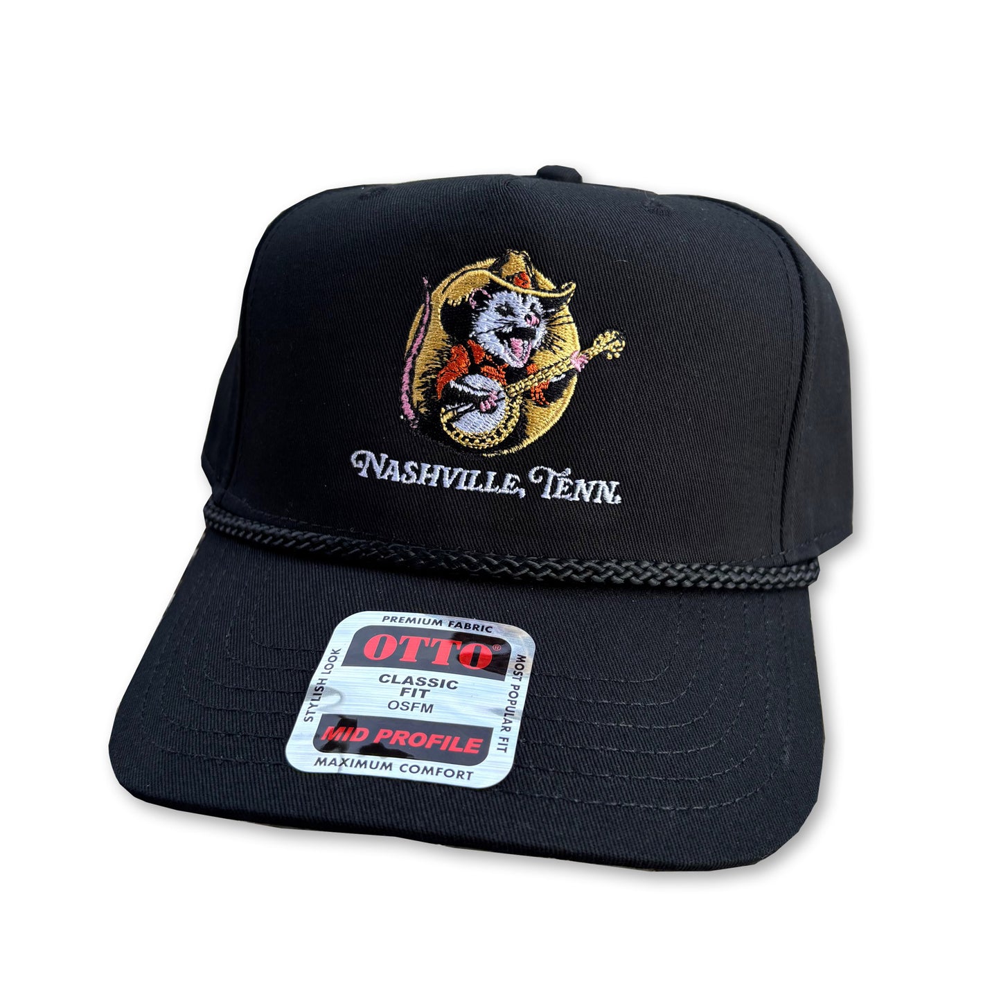 Possum Banjo Black Rope Cap