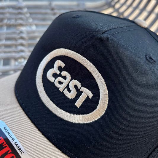 EAST Black 5 Panel Embroidered Hat