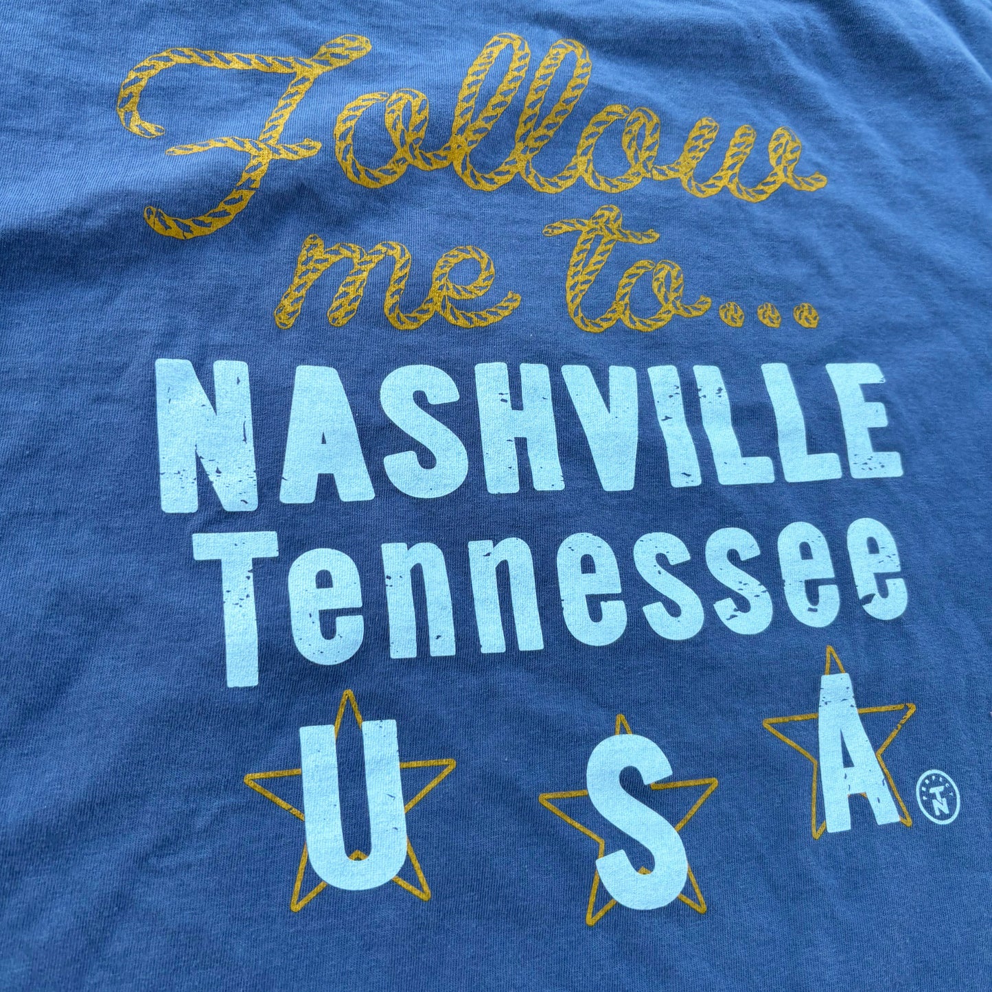 Follow Me to Nashville, Tenn Bucking Bronco Deep Blue Tee