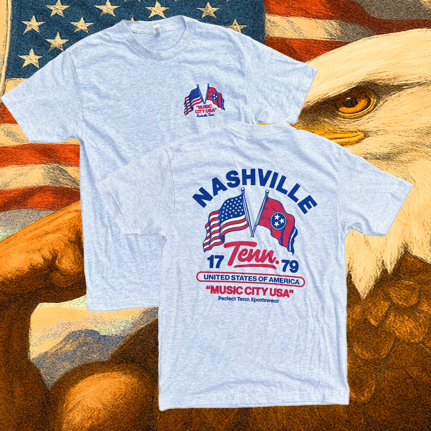 USA & Tri-star American and Tennessee Flag Athletic Heather Tee