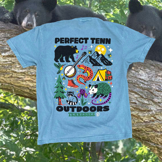 Tennessee Outdoors East Tennessee Flora & Fauna Faded Blue Tee