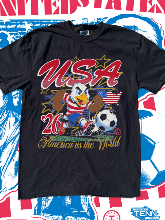 United States Eagle Mascot Soccer Black Tee