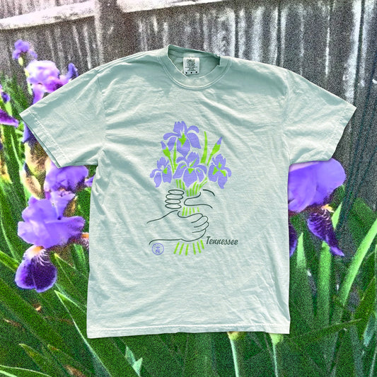 Tennessee Iris State Flower Sketch Bay Green Tee