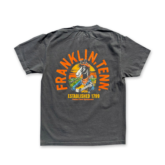 Franklin, Tenn Walking Horse Guitarist Faded Black Tee