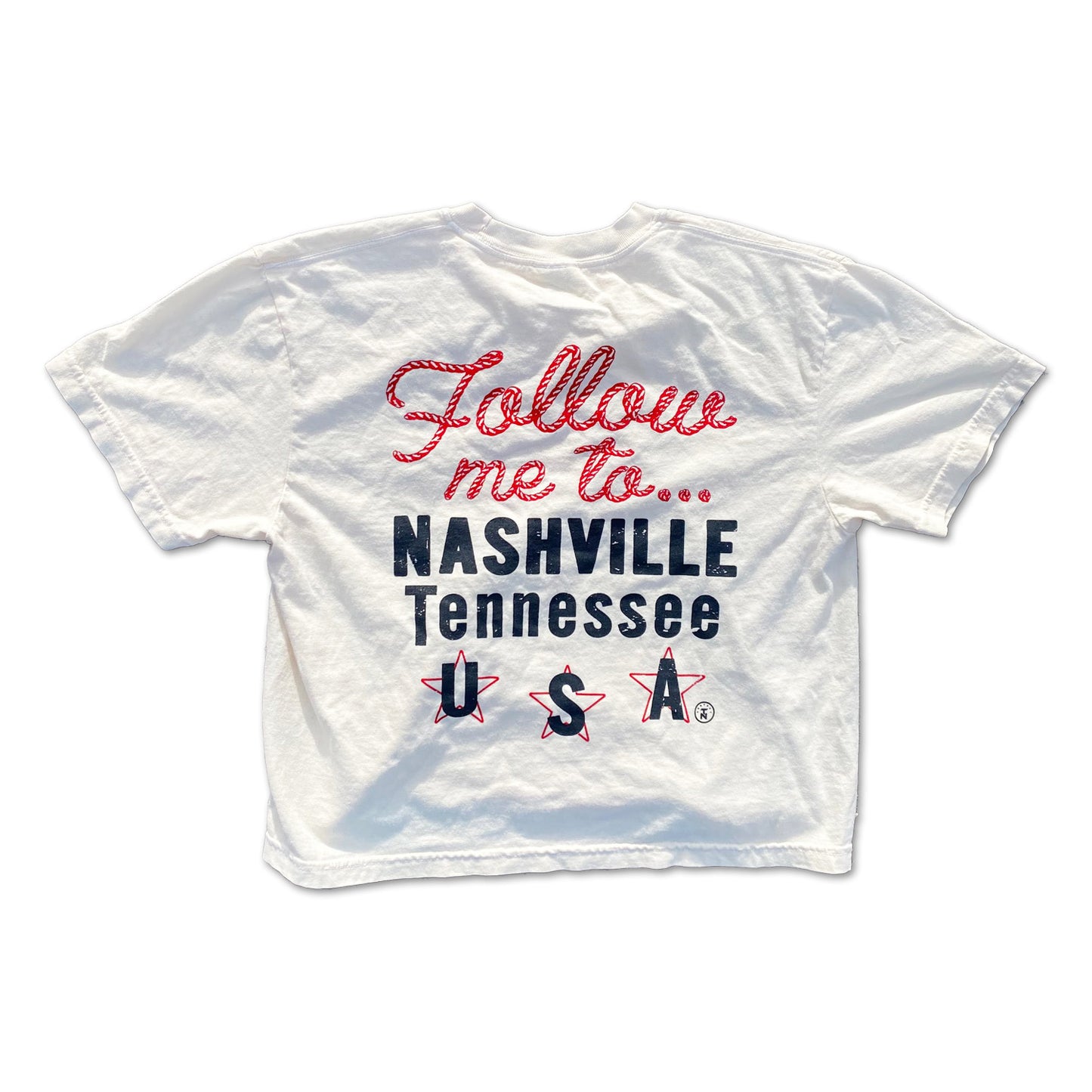 Follow Me to Nashville, Tenn Bucking Bronco Boxy Ladies Crop - Beige