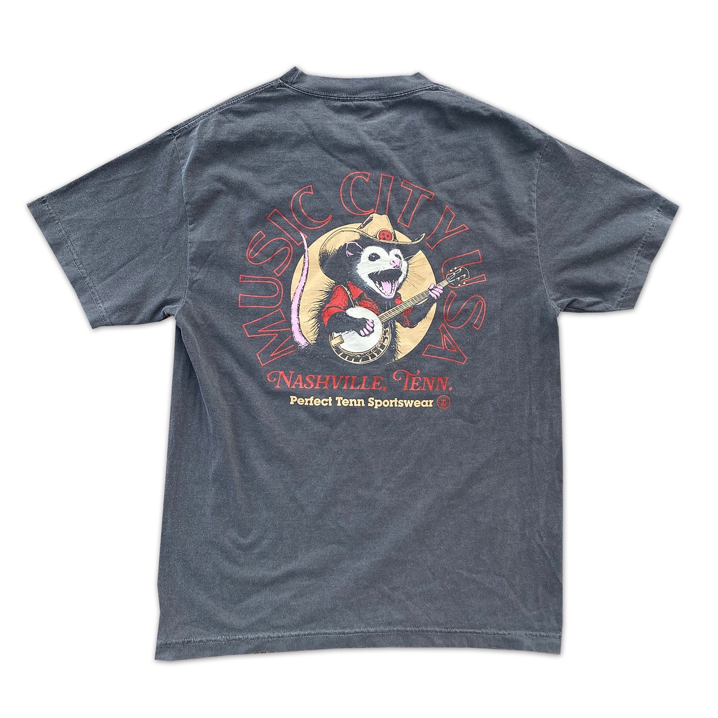 Possum on the Banjo Nashville Faded Black Tee