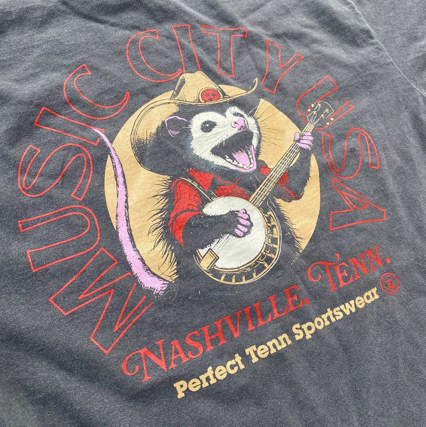 Possum on the Banjo Nashville Faded Black Tee