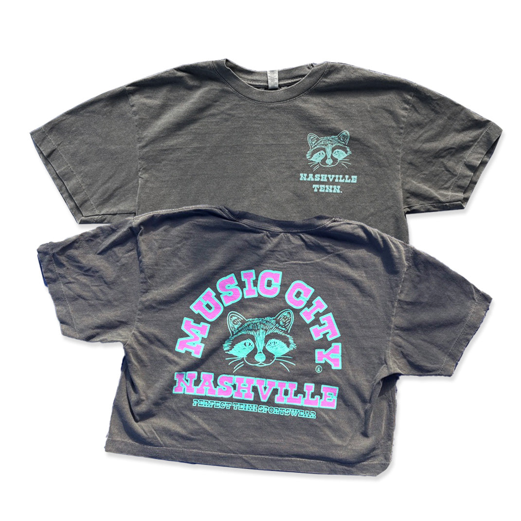 Music City Raccoon Faded Black w Neon Ink CROP