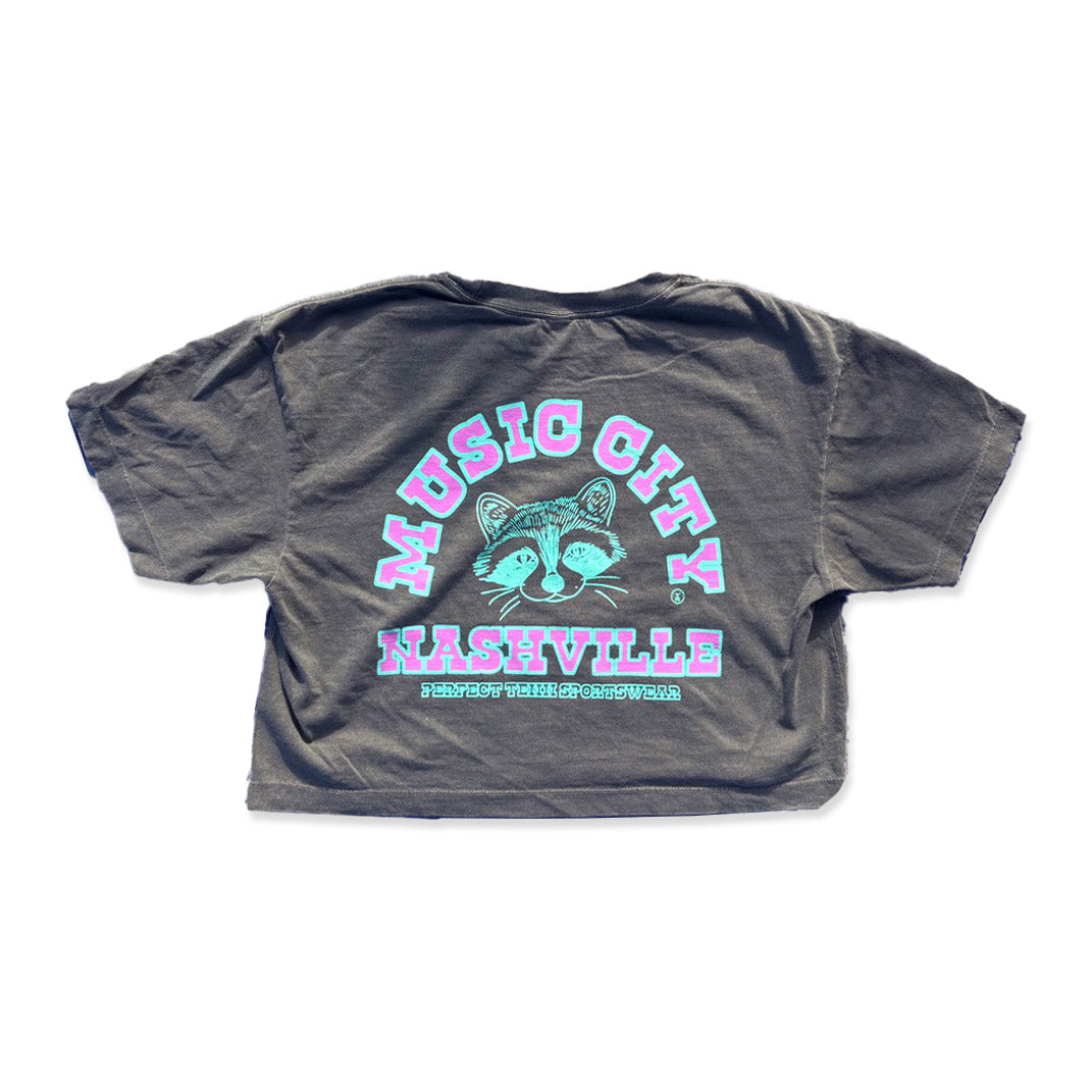 Music City Raccoon Faded Black w Neon Ink CROP
