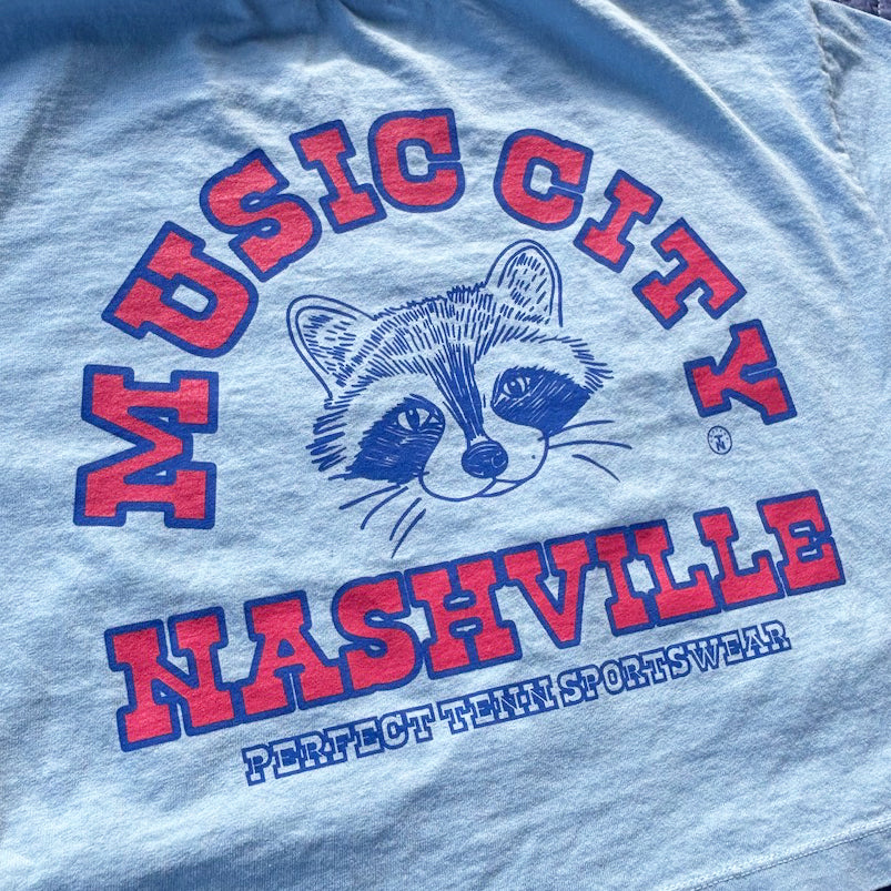 Music City Raccoon Light Blue Crop