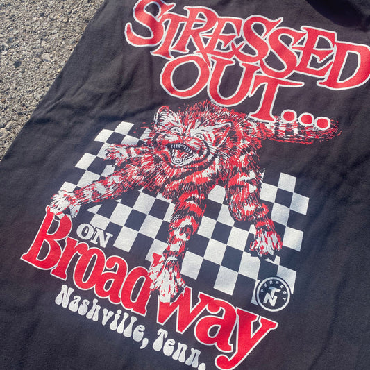 Stressed Out Cat on Broadway Faded Black TANK