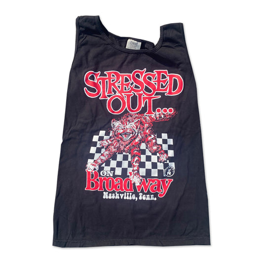 Stressed Out Cat on Broadway Faded Black TANK