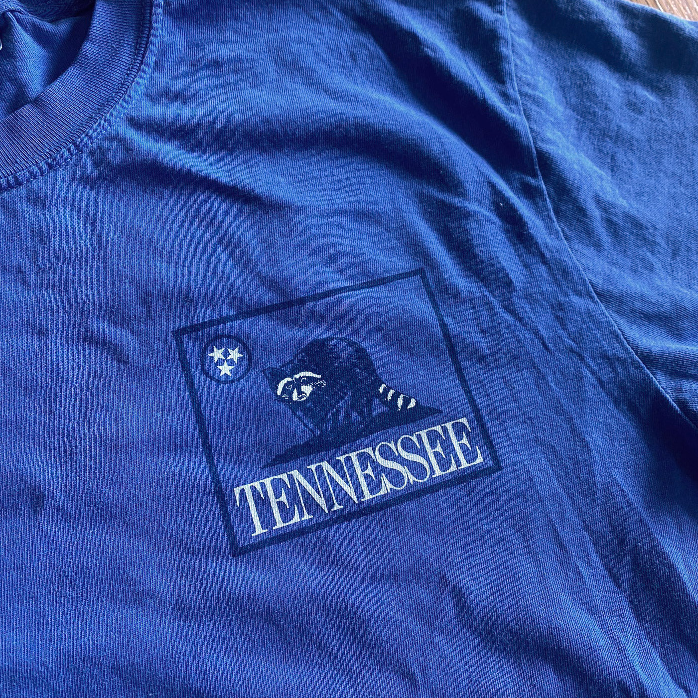 Tennessee Raccoon Flag Periwinkle Tee