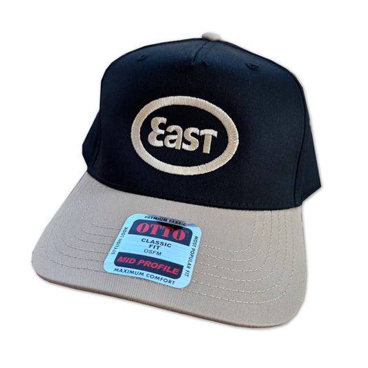 EAST Black 5 Panel Embroidered Hat