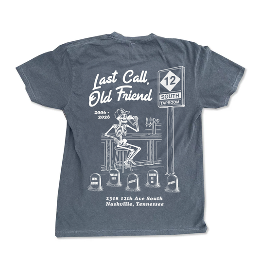 12 South Taproom Goodbye Tee: Last Call Old Friend Faded Black