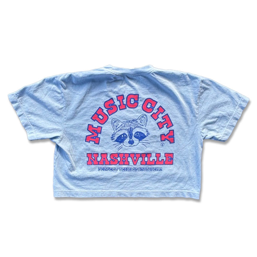 Music City Raccoon Light Blue Crop