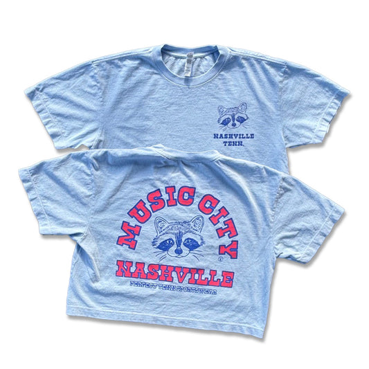 Music City Raccoon Light Blue Crop