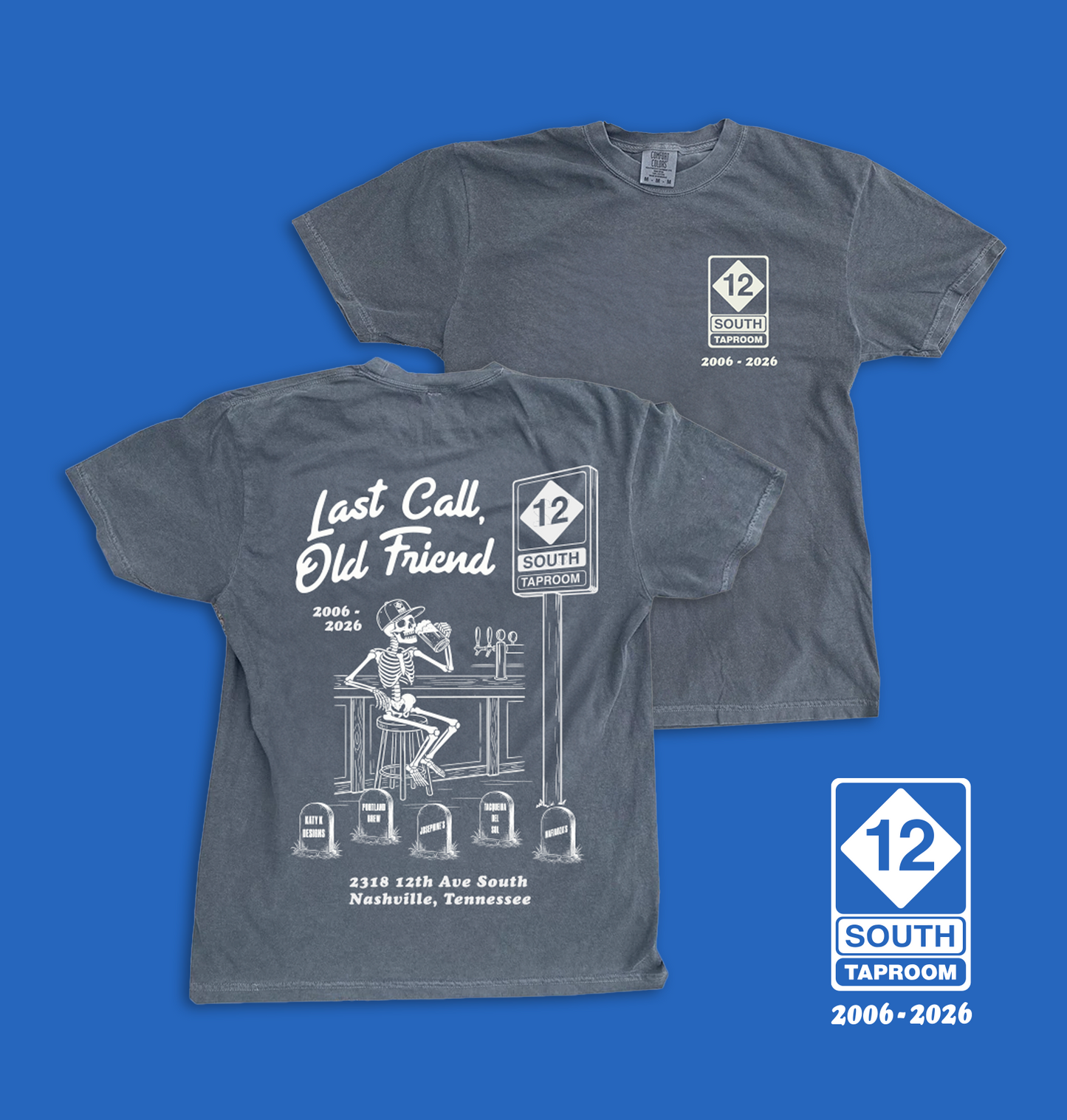 12 South Taproom Goodbye Tee: Last Call Old Friend Faded Black