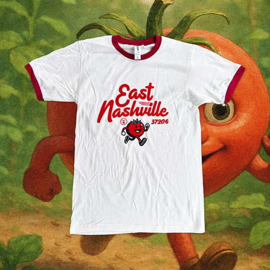 Tomato Runner Ringer White Tee with Red Trim
