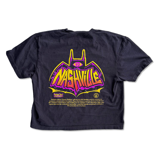 Bat Building Retro Black Crop Tee