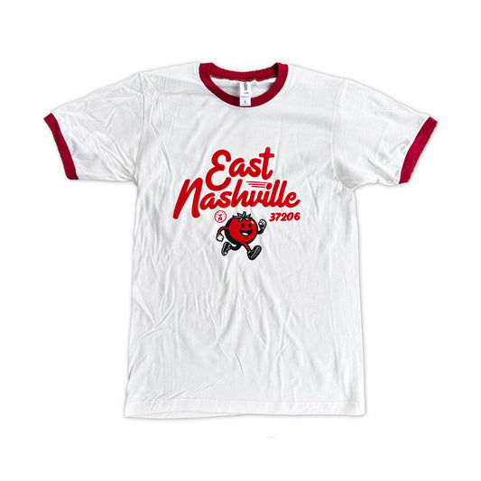 Tomato Runner Ringer White Tee with Red Trim