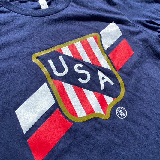 Olympic Inspired USA Shield Navy Blue Tee