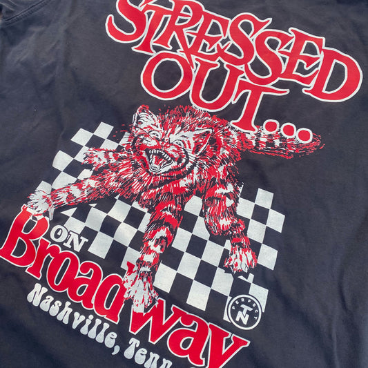 Stressed Out Cat on Broadway Faded Black Tee
